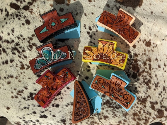 Tooled Leather Claw Clips