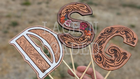 Tooled Leather Cake Topper Letters ready to ship