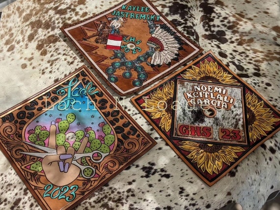 Custom Tooled Leather Graduation Cap Topper