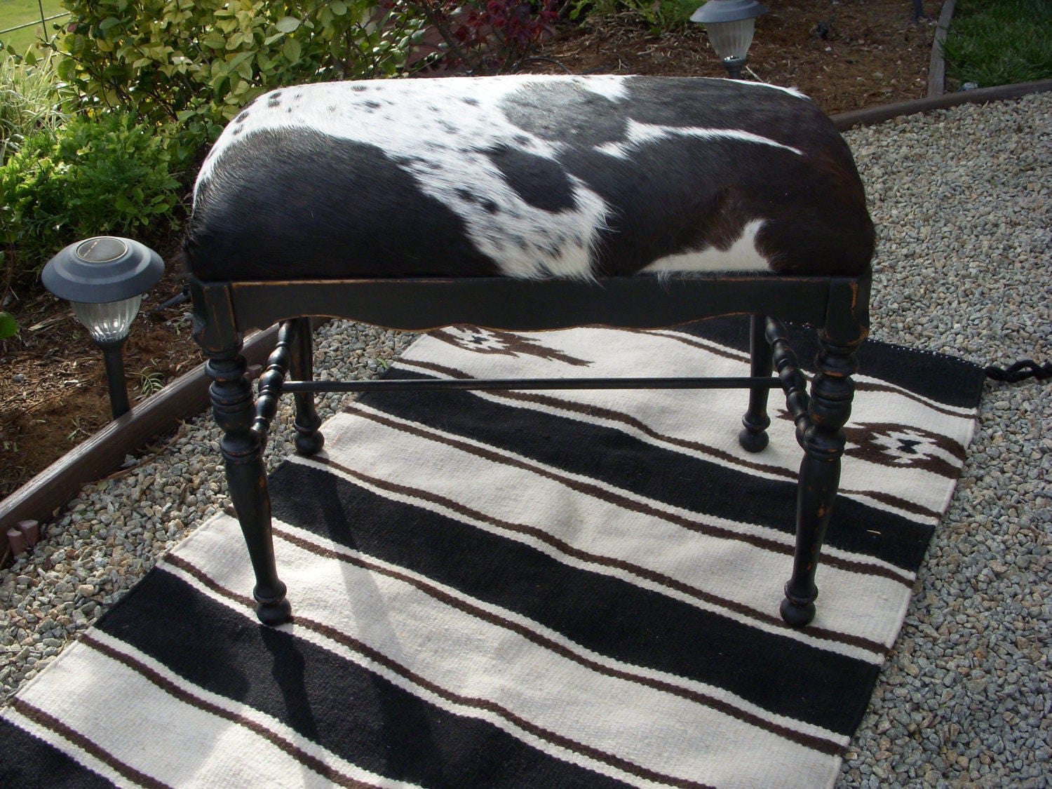 Cowgirl Chic Black and White Cowhide Piano Bench Seat