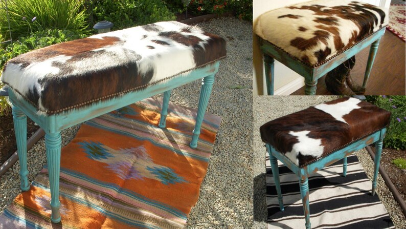 Made To Ordercowgirl Chic Cowhide And Turquoise Piano Bench Etsy