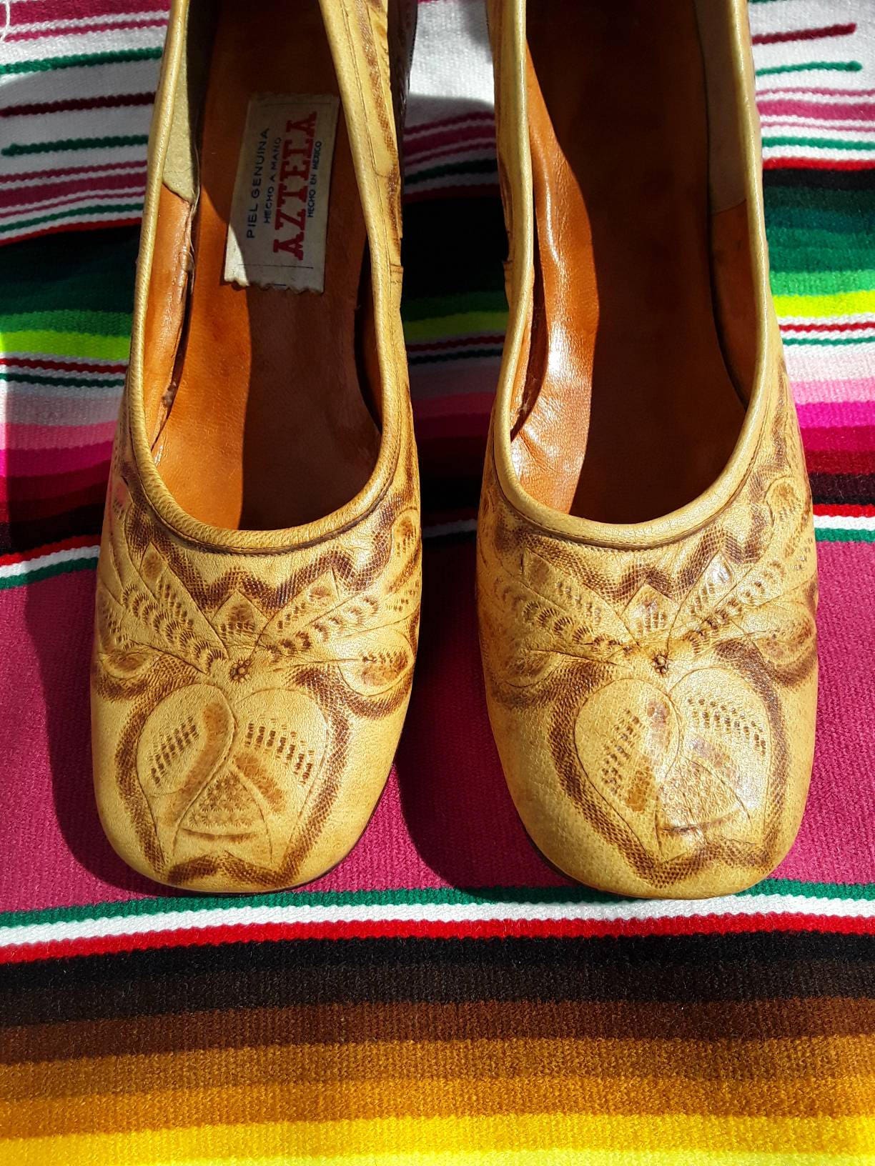 Vintage Tooled Leather Mexican Heels-size 8