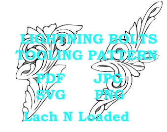 Bliksemschichten lederen tooling patroon digitaal bestand leer Craft Aid lederen ontwerpsjabloon SVG JPG PDF schaalbaar leerpatroon