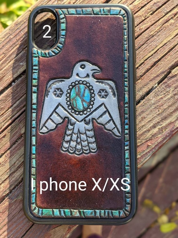 Custom Tooled Leather Phone Case With Paisley and Crosses 