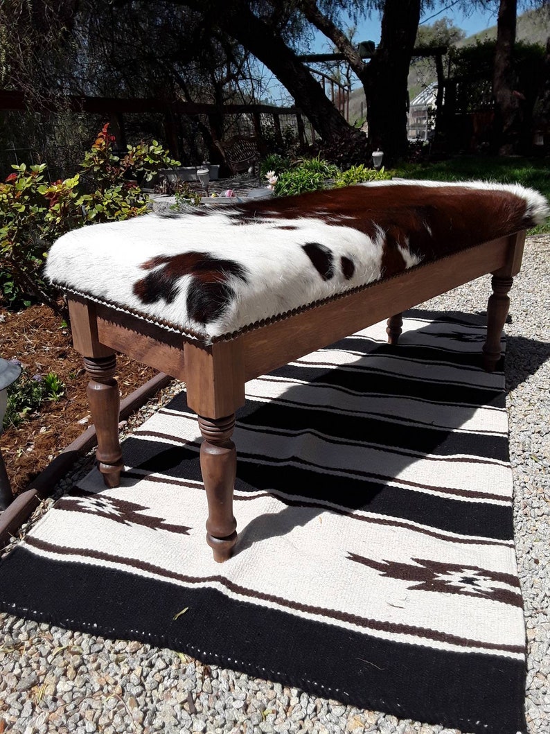 Made to Order Custom Wood and Cowhide bench Etsy