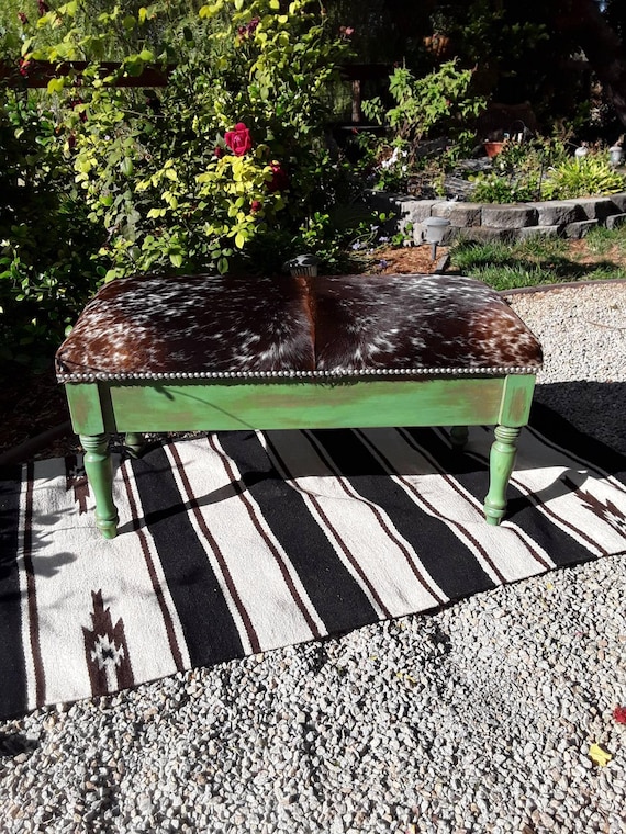 Made To Order Custom Cowhide Storage Bench Seat Etsy