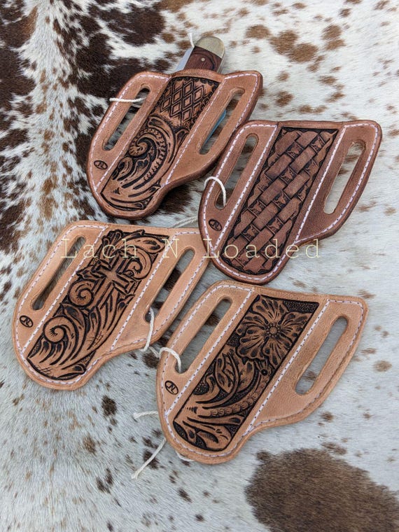 Tooled leather belt knife sheaths