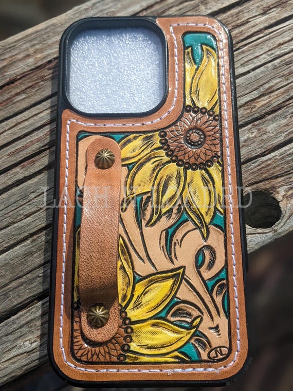 Custom Tooled Leather Sunflower Phone Case - Etsy Custom Tooled Leather Sunflower Phone Case - Etsy