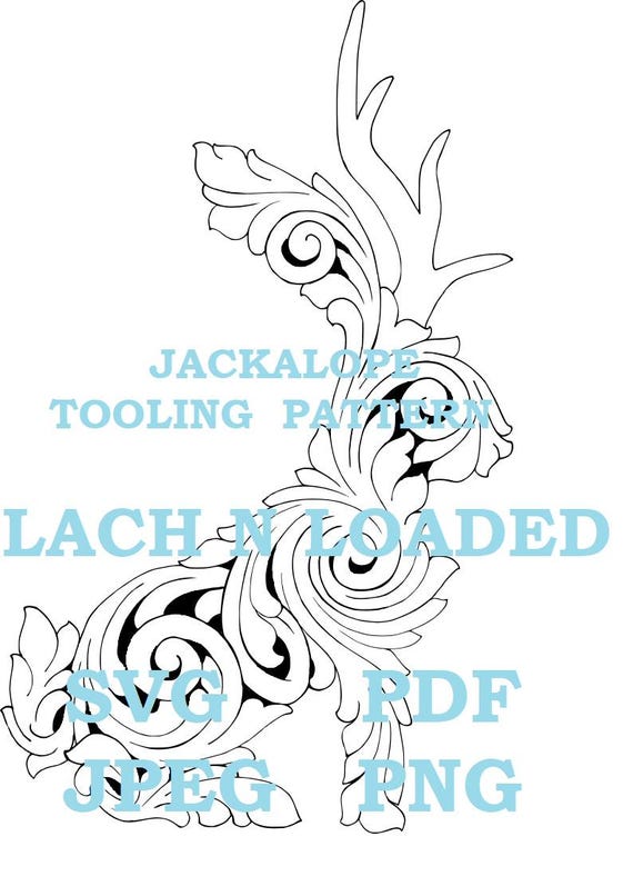 Jackalope Leather Tooling Pattern Design Template Laser Engraving Western Element Craft Aid SVG PDF  PNG