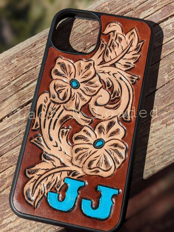 Custom Tooled Leather Floral Phone Case