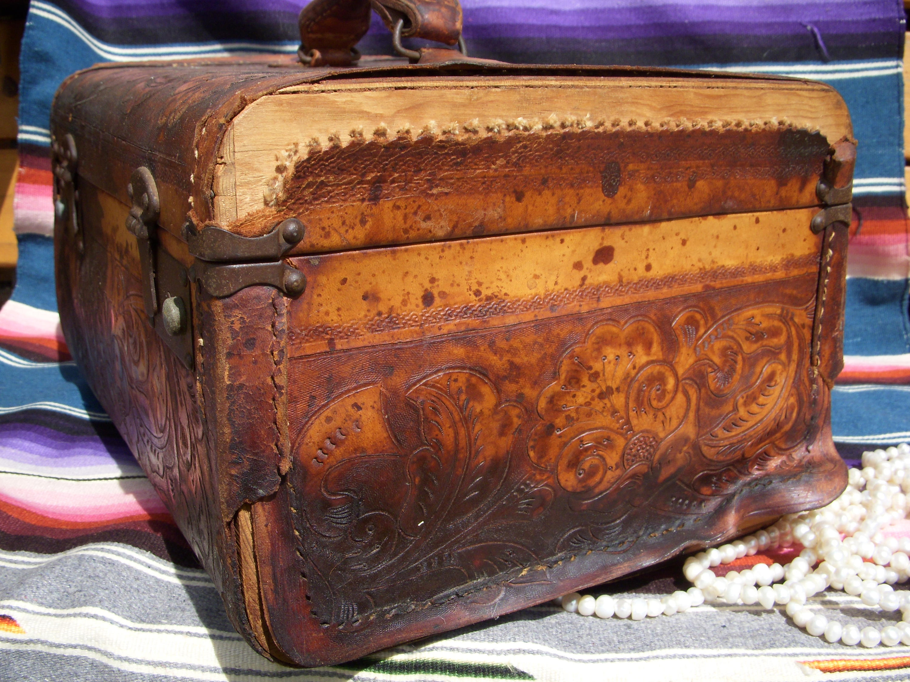 Vintage Tooled Leather Train Case