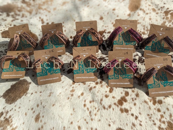 Tooled leather hoop earrings