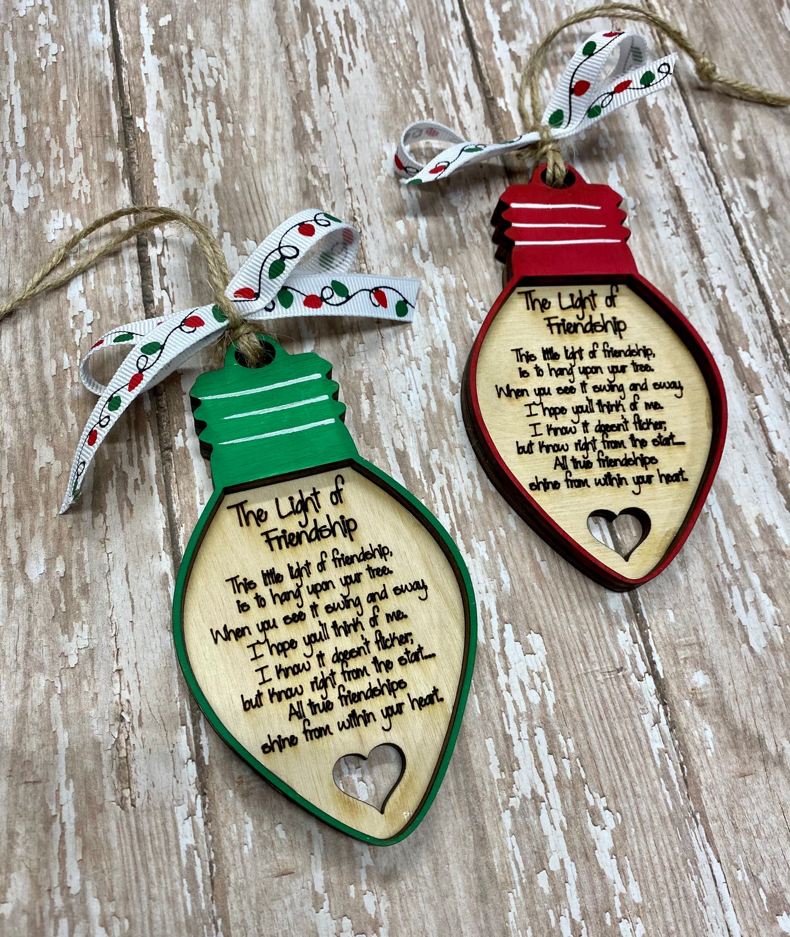 Friendship ornament The light of Friendship Wood Christmas Etsy