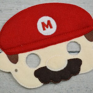 Red Plumber Brother Children&#39;s Felt Mask  - Costume - Theater - Dress Up - Halloween - Face Mask - Pretend Play - Party Favor