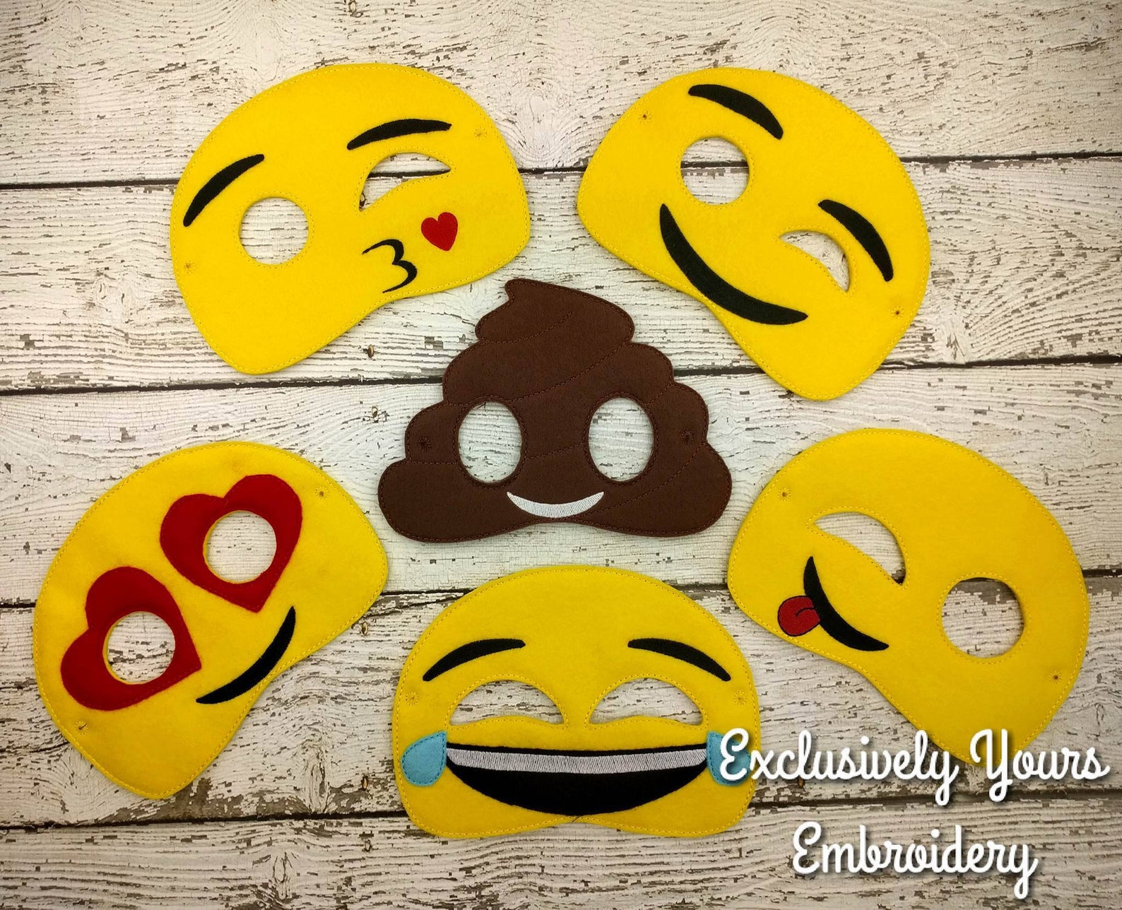 6 Piece Emoji Children's Felt Mask Set Costume Etsy