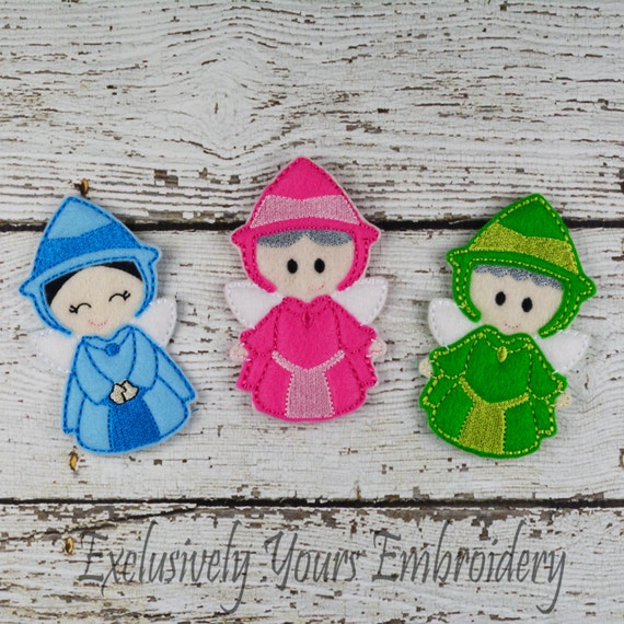 Fairy Godmother Trio Felt Finger Puppets - Pretend Play - Party Favors - Birthday - Fairy Godmothers - Blue Fairy- Green Fairy - Pink Fairy Il_570xn