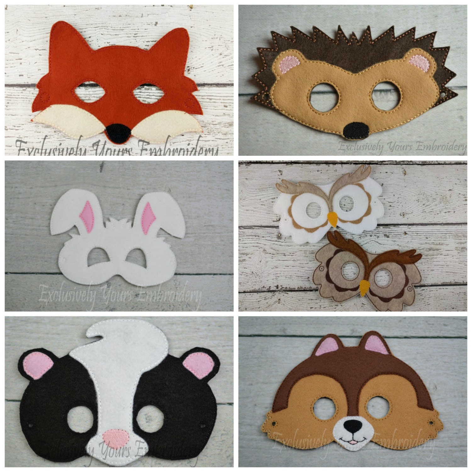 6 Piece Woodland Animal Children's Felt Mask Set | Etsy