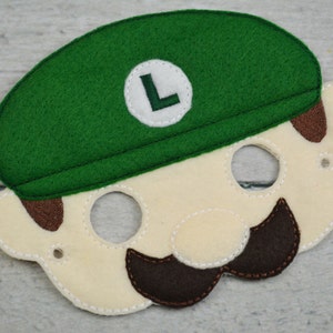 Green Plumber Brother Children&#39;s Felt Mask  - Costume - Theater - Dress Up - Halloween - Face Mask - Pretend Play - Party Favor