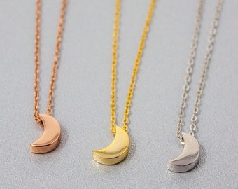 Moon Necklace, Tiny Moon Pendant Necklace, Dainty Necklace, Simple and Modern Necklace, Gold, Silver, Rose gold, Sterling silver