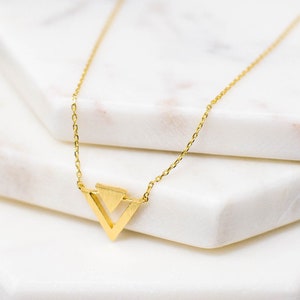 Triangle Necklace, Delicate Triangle Necklace, Dainty Minimal Triangle Outline Necklace, Simple Necklace, Gold, Silver image 1
