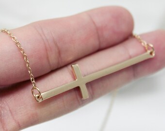 Sideways Cross Necklace Dainty and Simple Cross Necklace Everyday Necklace Gift for Friends Gift Jewelry Cross Necklace