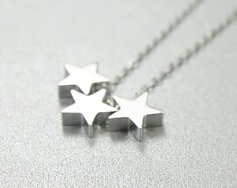 Tiny Silver Three Star Charm Necklace . Bridesmaid Necklace Bridesmaid Gift Birthday Gift