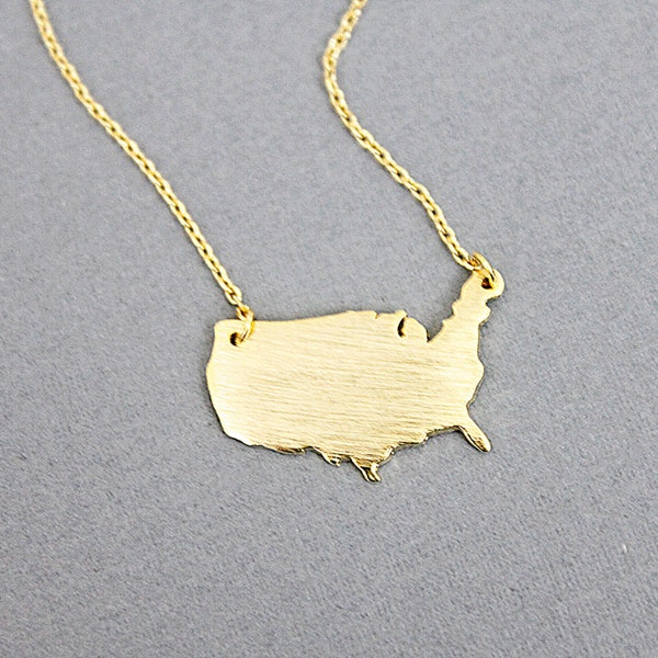 Gold USA Charm Necklace America Continental Necklace Dainty and Stylish Necklace Birthday Gift Gift for Friends