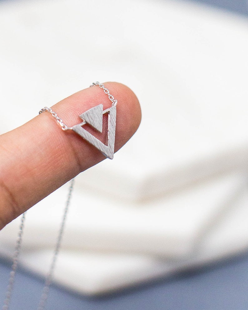 Triangle Necklace, Delicate Triangle Necklace, Dainty Minimal Triangle Outline Necklace, Simple Necklace, Gold, Silver image 7