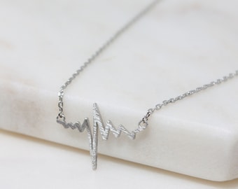 HeartBeat Necklace, Heartbeat, Delicate Minimalist Necklace, Silver, Gold, Gift