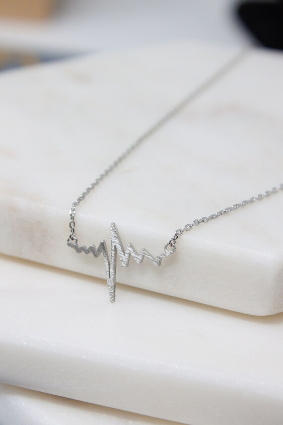 Heartbeat Necklace Heartbeat Delicate Minimalist Necklace Silver Gold Gift Etsy