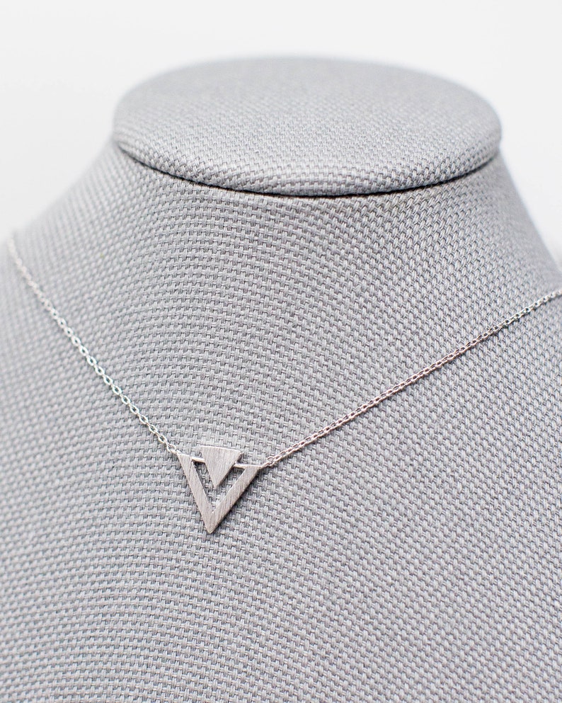 Triangle Necklace, Delicate Triangle Necklace, Dainty Minimal Triangle Outline Necklace, Simple Necklace, Gold, Silver image 4