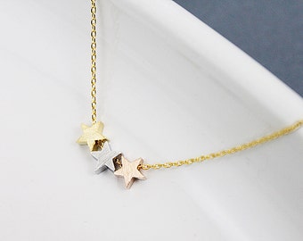 Tiny Multiple Three Star Pendant with Silver Chain Necklace . Dainty Necklace. Simple and Modern Necklace.