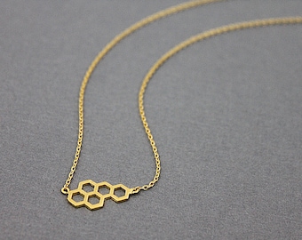 Honey Comb Pendant Necklace . Dainty and Delicate Necklace, Simple and Modern Necklace.