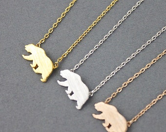 Tiny Gold Bear Pendant Necklace . Tiny Charm Necklace Dainty and Simple Necklace Birthday Gift