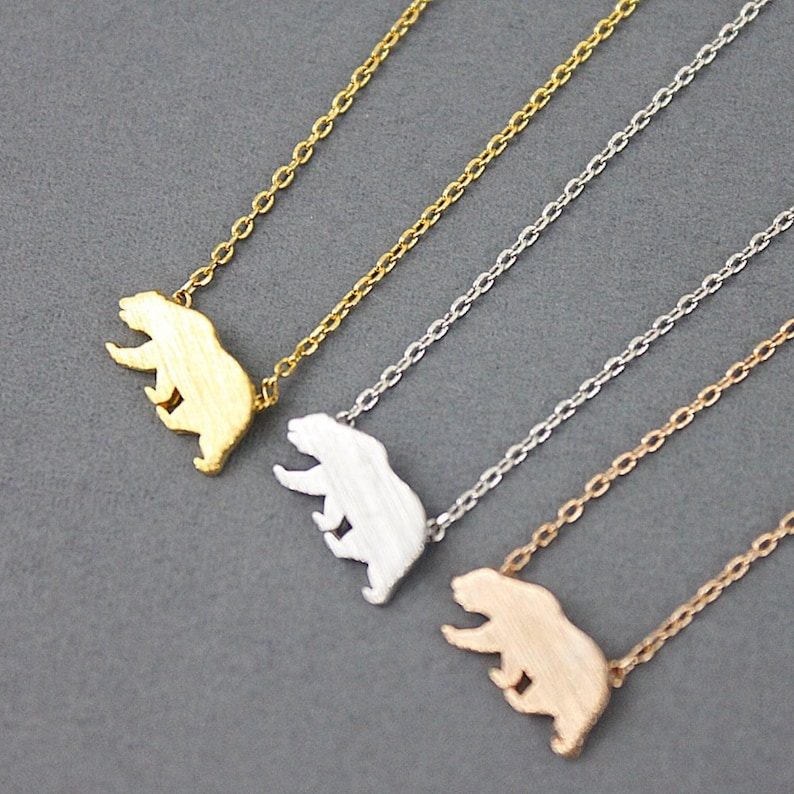 Tiny Gold Bear Pendant Necklace . Tiny Charm Necklace Dainty and Simple Necklace Birthday Gift image 1