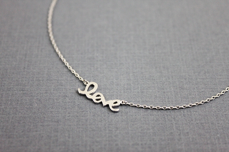 Love Charm Necklace Bridesmaid Gift Necklace. Tiny Love Necklace Simple Love Pendant Necklace