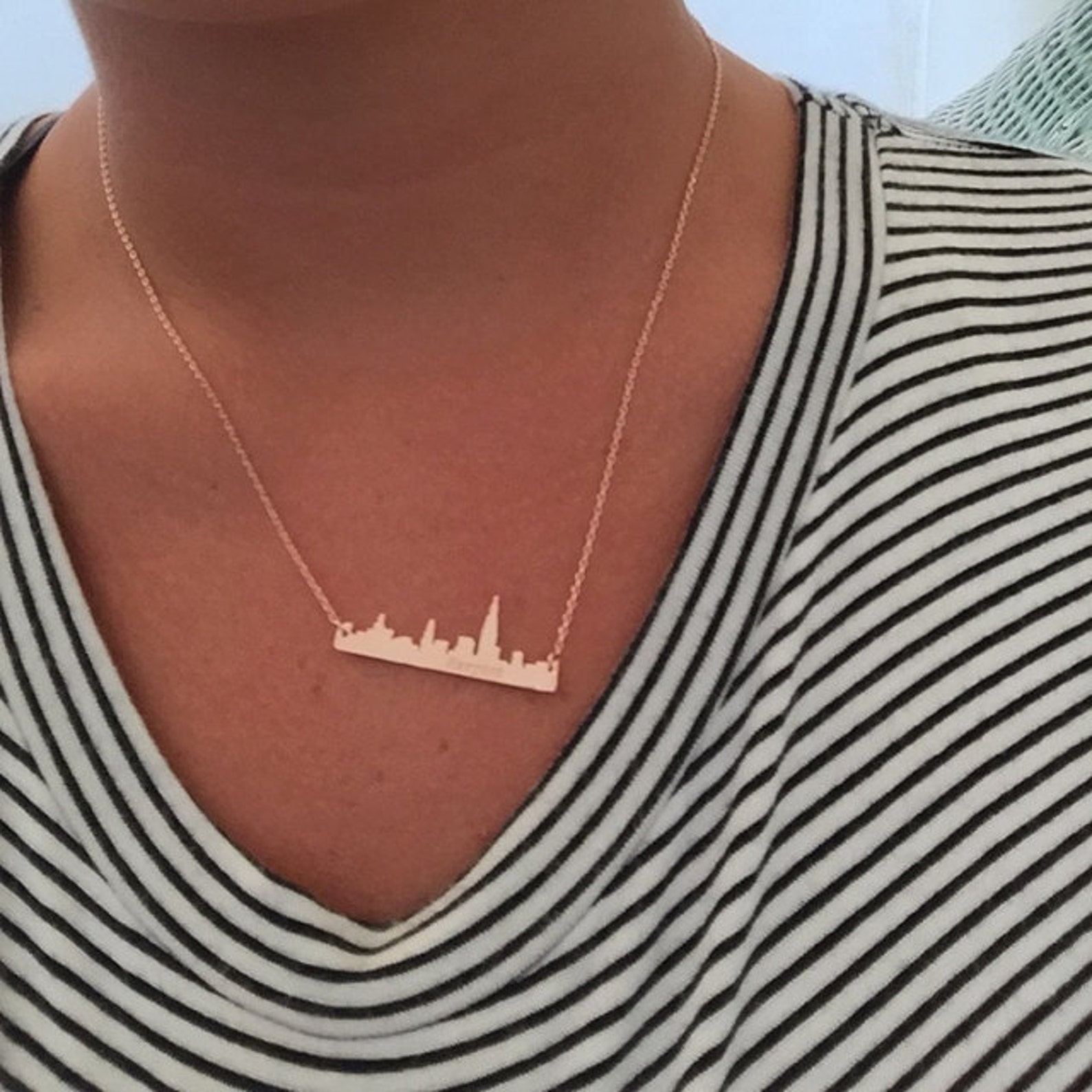 Rose Gold New York Skyline Pendant Necklace New York Cityscape Etsy