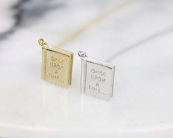 Gold Book with once upon a time initial Pendant Necklace. Simple and Modern Necklace.Birthday Gift Gift for Friends