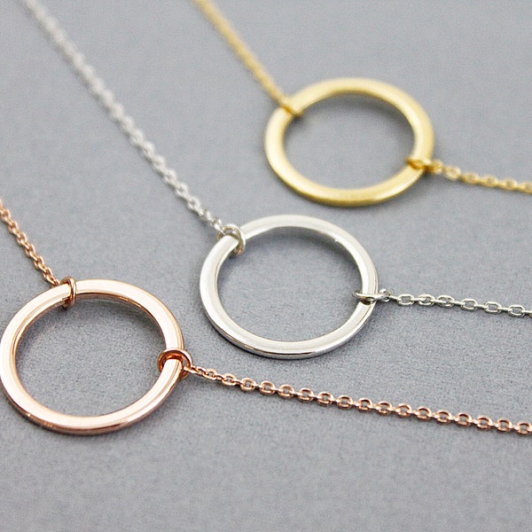 Dainty One Circle Necklace Bridesmaid Gift Bridesmaid Necklace Simple and Tiny Charm Necklace-M