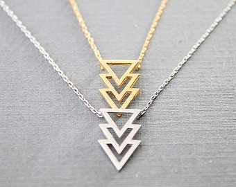 Tiny Gold and Silver Chevron Necklace . Dainty and Delicate Everyday Necklace . Bridesmaid Gift Birthday Gift