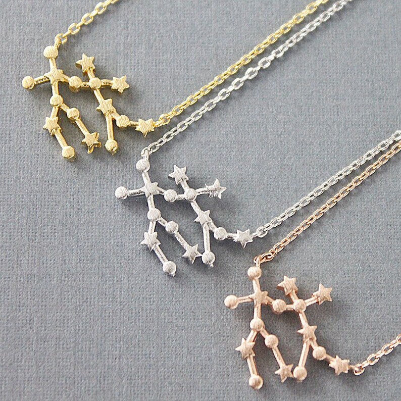 Gold Silver Rose Gemini Constellation Necklace Zodiac - Gold Gemini Pendant Gold Silver Rose Gemini Constellation Necklace Zodiac - Gold Gemini Pendant