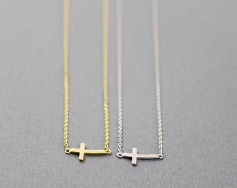 Sideways Cross Necklace Dainty and Simple Cross Necklace Everyday Necklace Gift for Friends