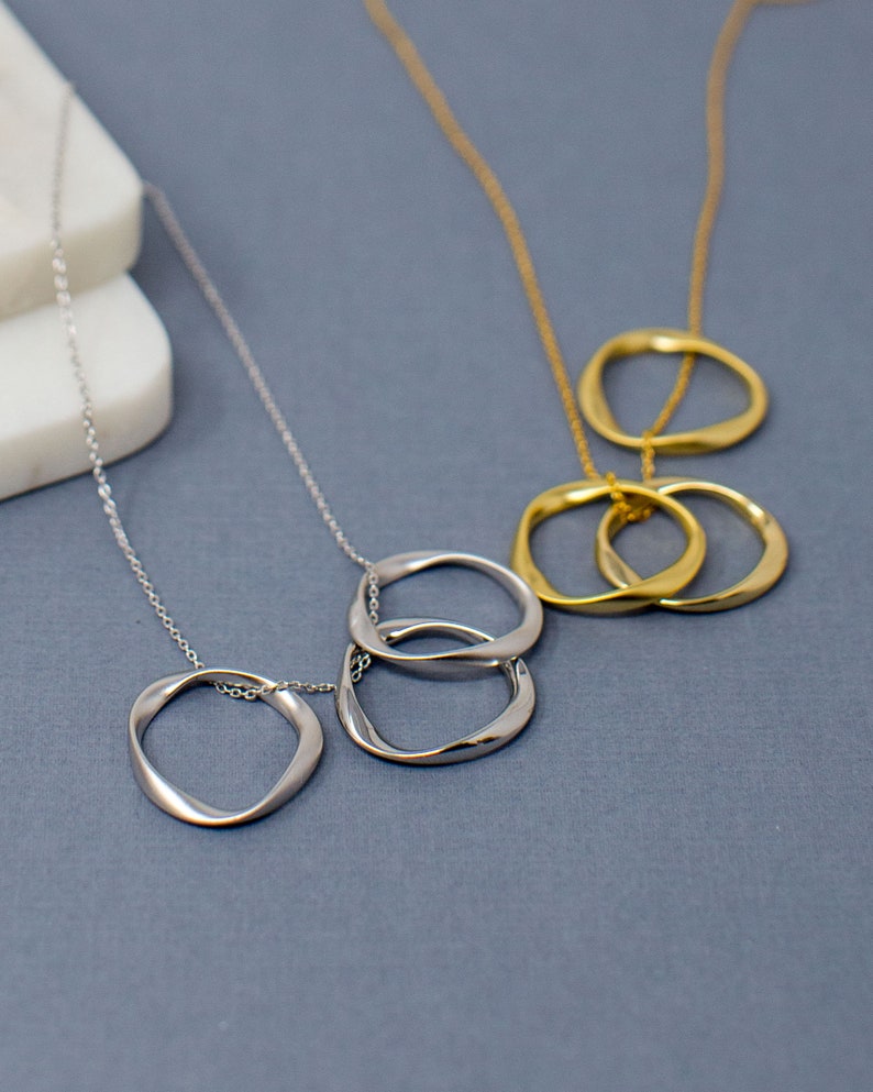 Tri Circle Necklace, Ring, Ring Necklace, Modern Necklace, Delicate Jewelry, Dainty Necklace, Circle Charm, Jewelry, Necklace, Gold, Silver image 5