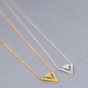 Triangle Necklace, Delicate Triangle Necklace, Dainty Minimal Triangle Outline Necklace, Simple Necklace, Gold, Silver image 2