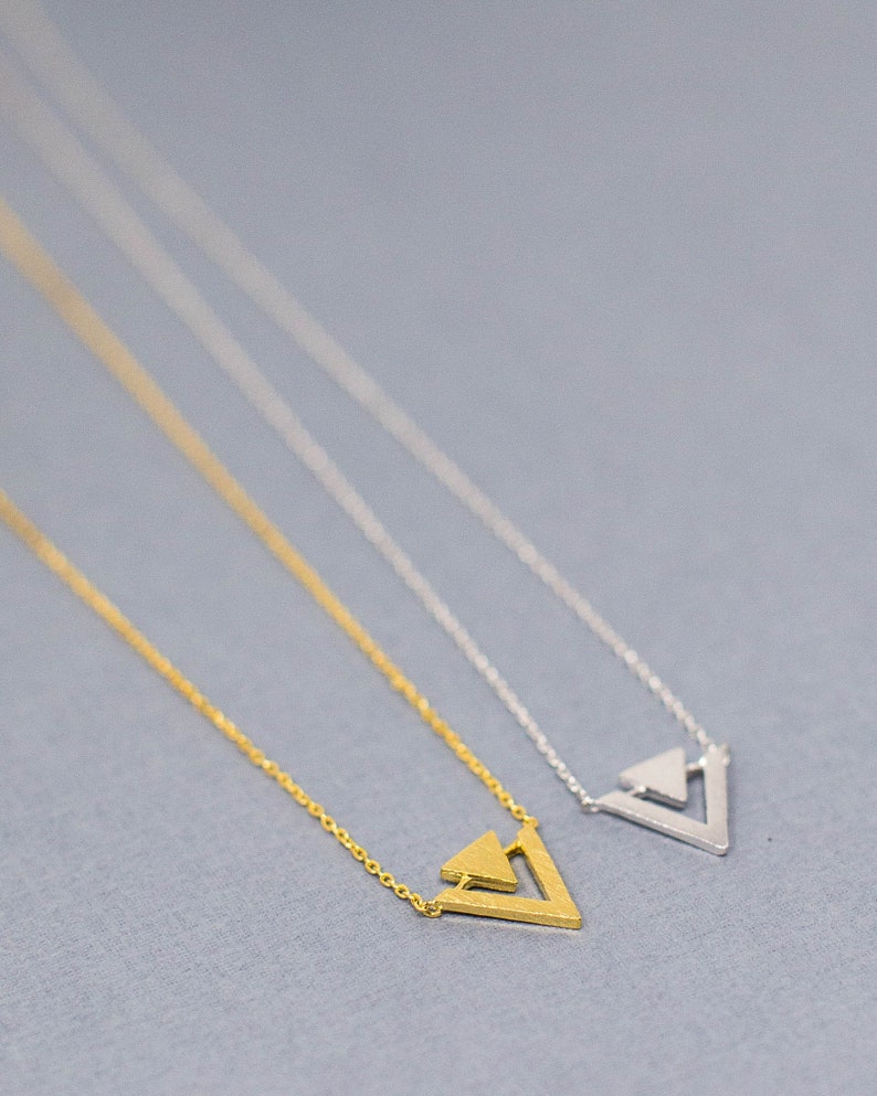 Triangle Necklace, Delicate Triangle Necklace, Dainty Minimal Triangle Outline Necklace, Simple Necklace, Gold, Silver image 2