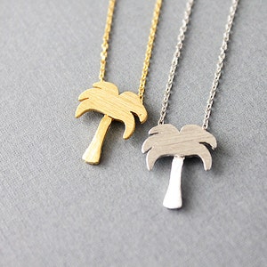 Gold and Silver Palm Tree Charm necklace . Bridesmaid Gift Dainty Everyday Jewelry . Birthday Gift image 1