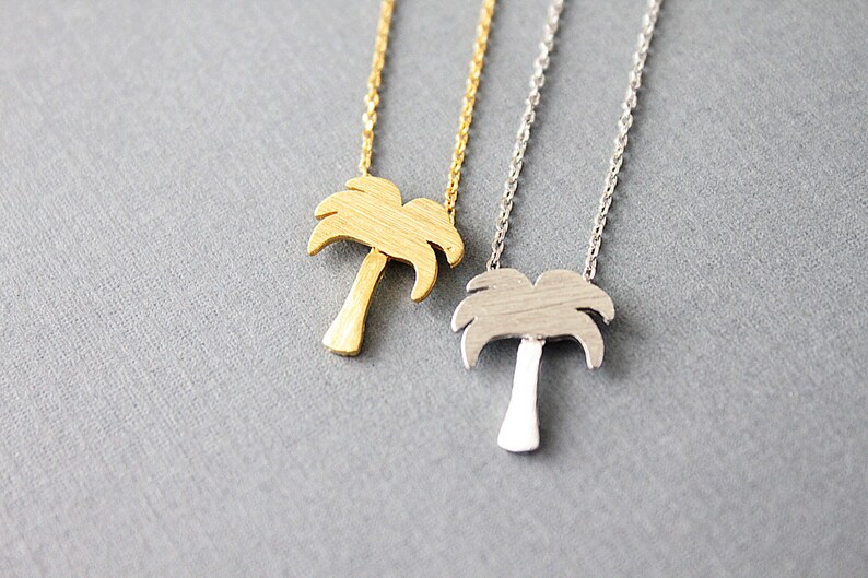 Gold and Silver Palm Tree Charm necklace . Bridesmaid Gift Dainty Everyday Jewelry . Birthday Gift image 1