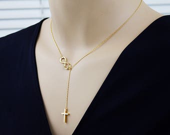 Infinity Necklace Tiny Infinity and Cross Necklace Tiny Cross Necklace Bridesmaid Necklace