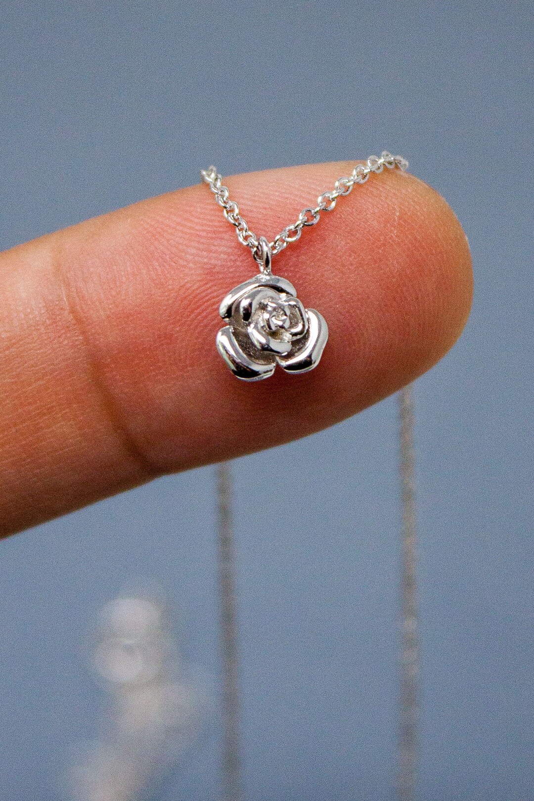 Beautiful Rose Flower Petal Stem Silver Charm Pendant Keychain Key Chain Gift
