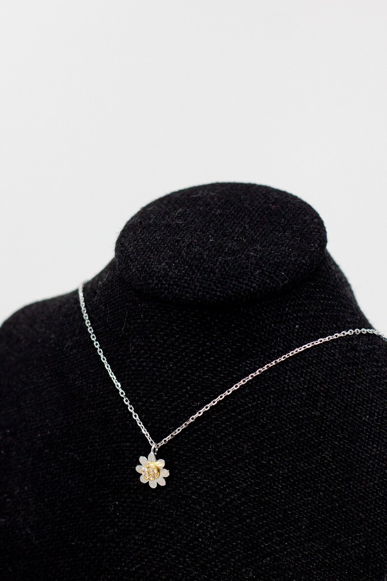 Flower charm necklace, Silver, Gold, Rose gold, Dainty necklace, Jewelry, Necklace, Flower, Birthday gift, Tiny charm necklace, Pendant image 2